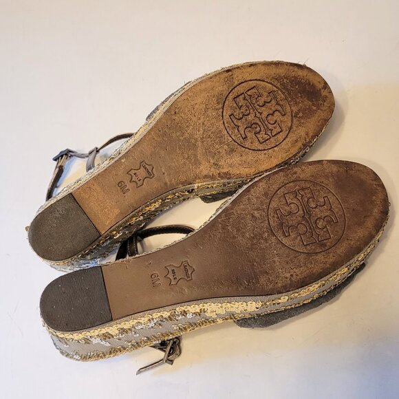 Tory Burch Declan 2 T Strap Sequin Wedges - Picture 9 of 10